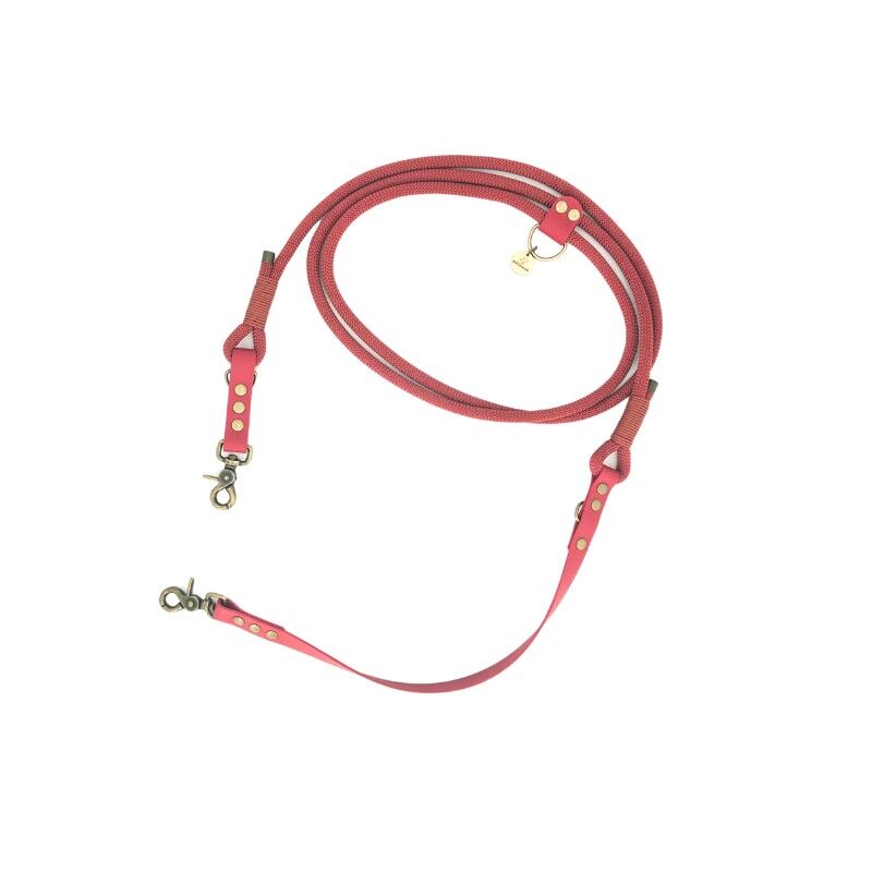Laisse MULTIPOSITION paracorde / biothane rouge vermillon